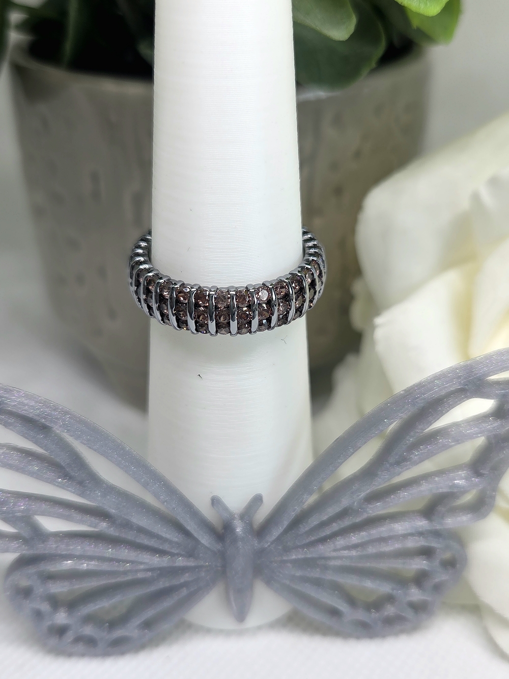 Silver Chocolate Crystal Eternity Band